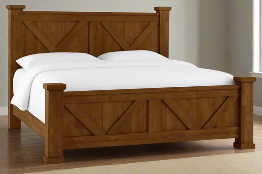 Handcrafted Solid Teakwood Bed – Rustic X Design (King, Queen & Single Size) - TimberCraft
