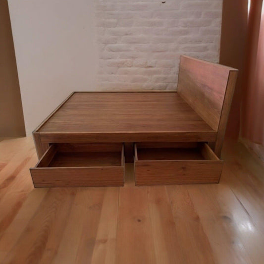 Luxurious and Functional: Teak Wood Platform Bed with 4 Drawers - TimberCraft