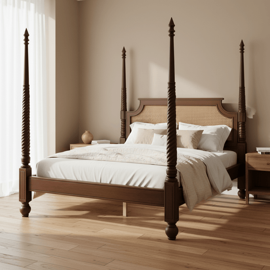 Luxury Super King Rattan Four - Poster Bed | Handcrafted Teak by Timbercraft - TimberCraft