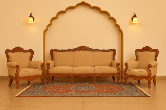 Mysore Royal teakwood 3+1+1 sofa set with hand-carved detailing