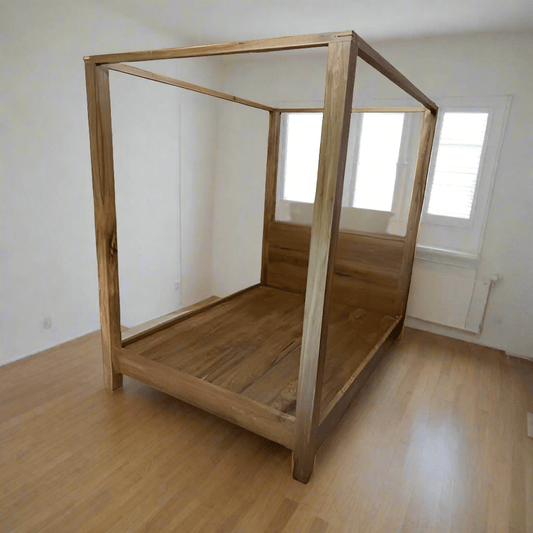 Rustic Canopy Teak Wood King Bed - TimberCraft