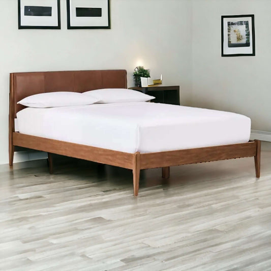 Scandinavian Bed | Airy Design, Angular Legs, Leather Upholstery - TimberCraft