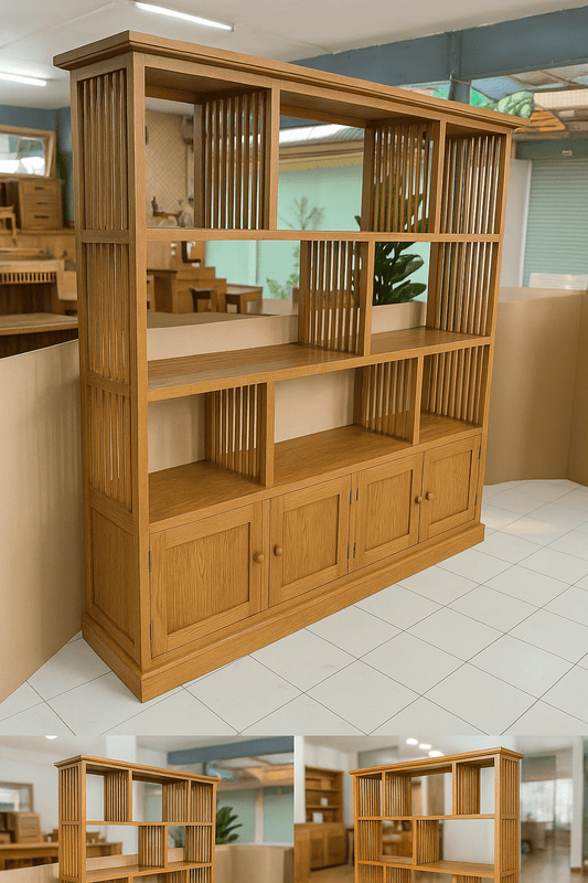 Solid Teak Wood Bookcase with Storage – 79"x79" - TimberCraft