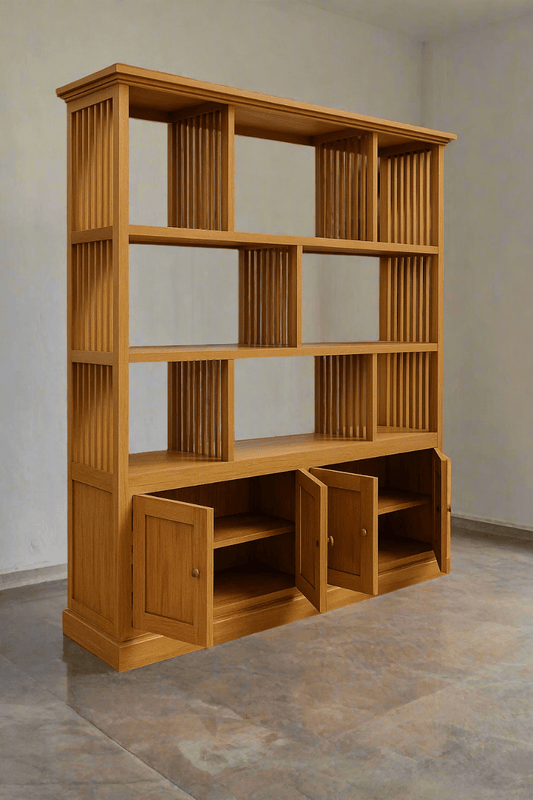 Solid Teak Wood Bookcase with Storage – 79"x79" - TimberCraft