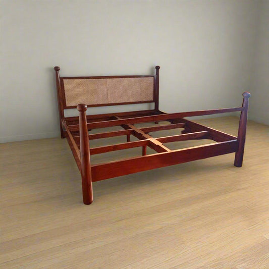 Teak Four Poster Bed With Rattan Head Panel - TimberCraft