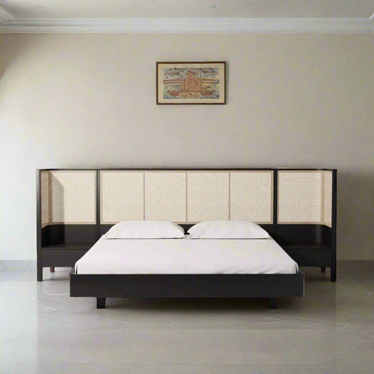 Teak Rattan Bed with Side Tables | Modern Farmhouse Comfort - TimberCraft