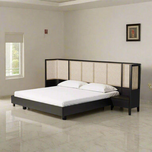 Teak Rattan Bed with Side Tables | Modern Farmhouse Comfort - TimberCraft