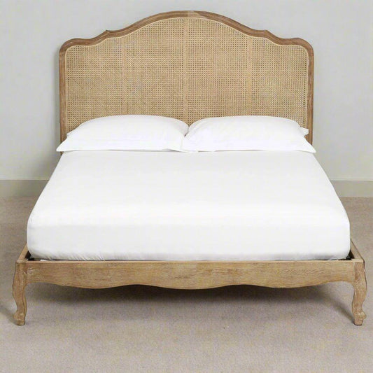 Teak Wood Bed with Rattan Accents | French Country Elegance - TimberCraft