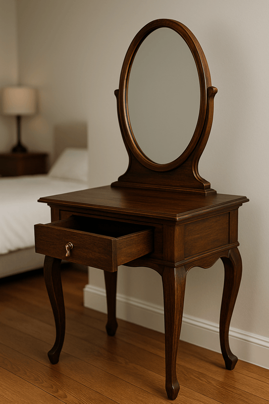 Teak Wood Dressing Table with Mirror & Lockable Drawer – Custom Colors - TimberCraft