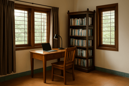 Teak Wood Study Desk and Chair Set – Handcrafted with Drawers - TimberCraft