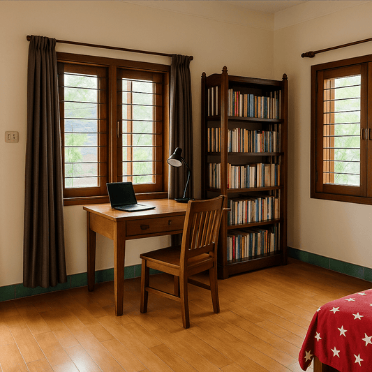 Teak Wood Study Desk and Chair Set – Handcrafted with Drawers - TimberCraft