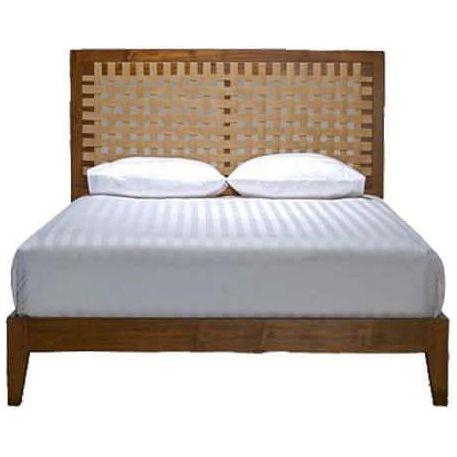 Niwar Teak Wood Bed With Cotton Webbing On Head Panel - TimberCraft