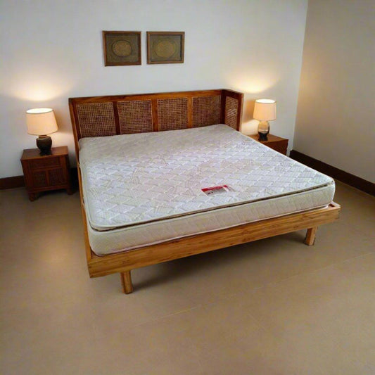 Rattan Wicker headboard teak wood bed TBD - 6001 - TimberCraft