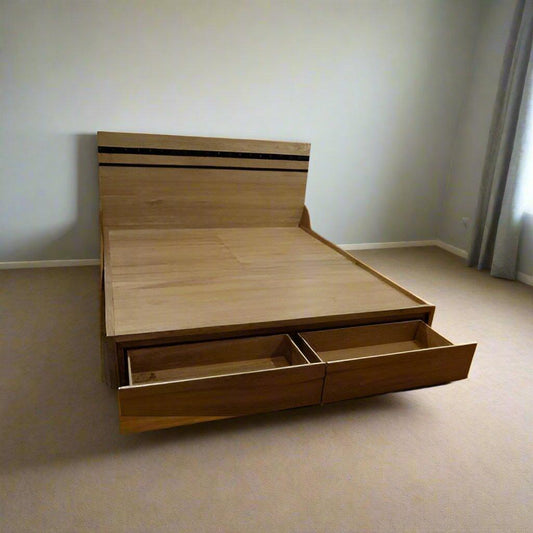 SOLID RUSTIC TEAK WOOD KING SIZE BED FRAME WITH STORAGE - TimberCraft