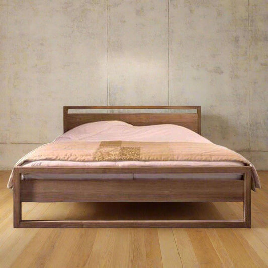 Solid Teak Platform Bed | Walnut Finish | Scandinavian Design - TimberCraft