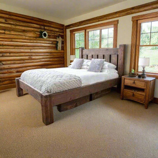 Solid Wood Rustic Farm House Bed In Distress Finish - TimberCraft