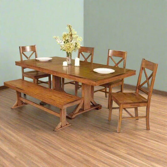 Teak Wood Dining Room Table , 4 Chairs + 1 Bench TDT - 2001 - TimberCraft