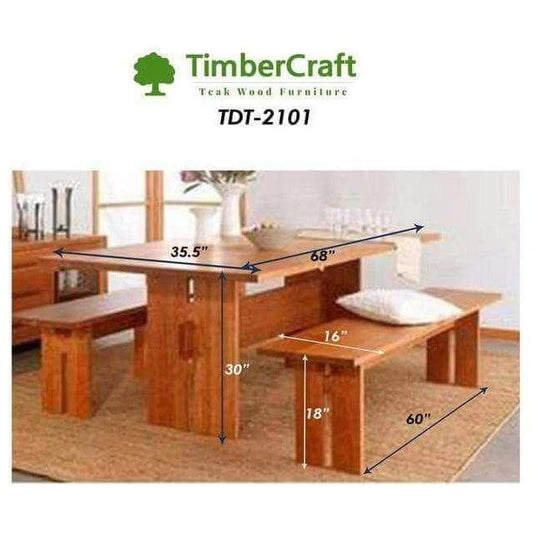 Teak Wood Dining Table With 2 Benches TDT - 2101 - TimberCraft