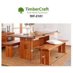 Teak Wood Dining Table With 2 Benches TDT-2101 - TimberCraft