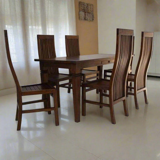 Teak Wood Dining Table With 6 Chairs TDT - 3001 - TimberCraft