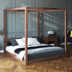 Floor 4 poster bed - solid teak wood