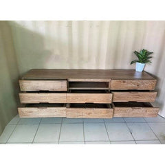 rustic teak TV unit from Souren Furniture is the perfect addition to any living area. With 8 drawers