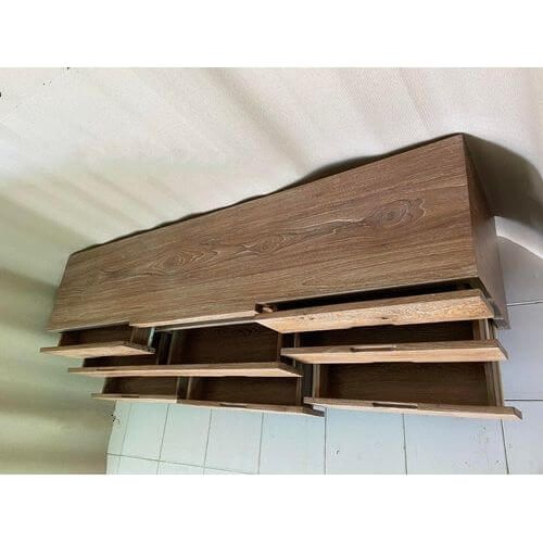 rustic teak TV unit from Souren Furniture is the perfect addition to any living area. With 8 drawers