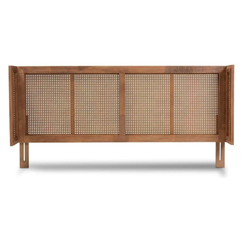 Curved teakwood and rattan head panel