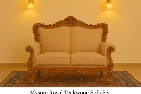 Classic Mysore Royal 2-seater teakwood loveseat with beige cushions