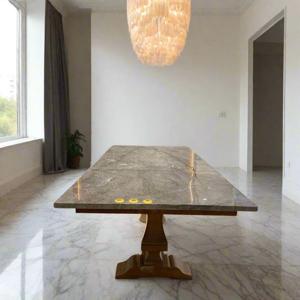 CUSTOMISED TEAK WOOD AND MARBLE DINING TABLE