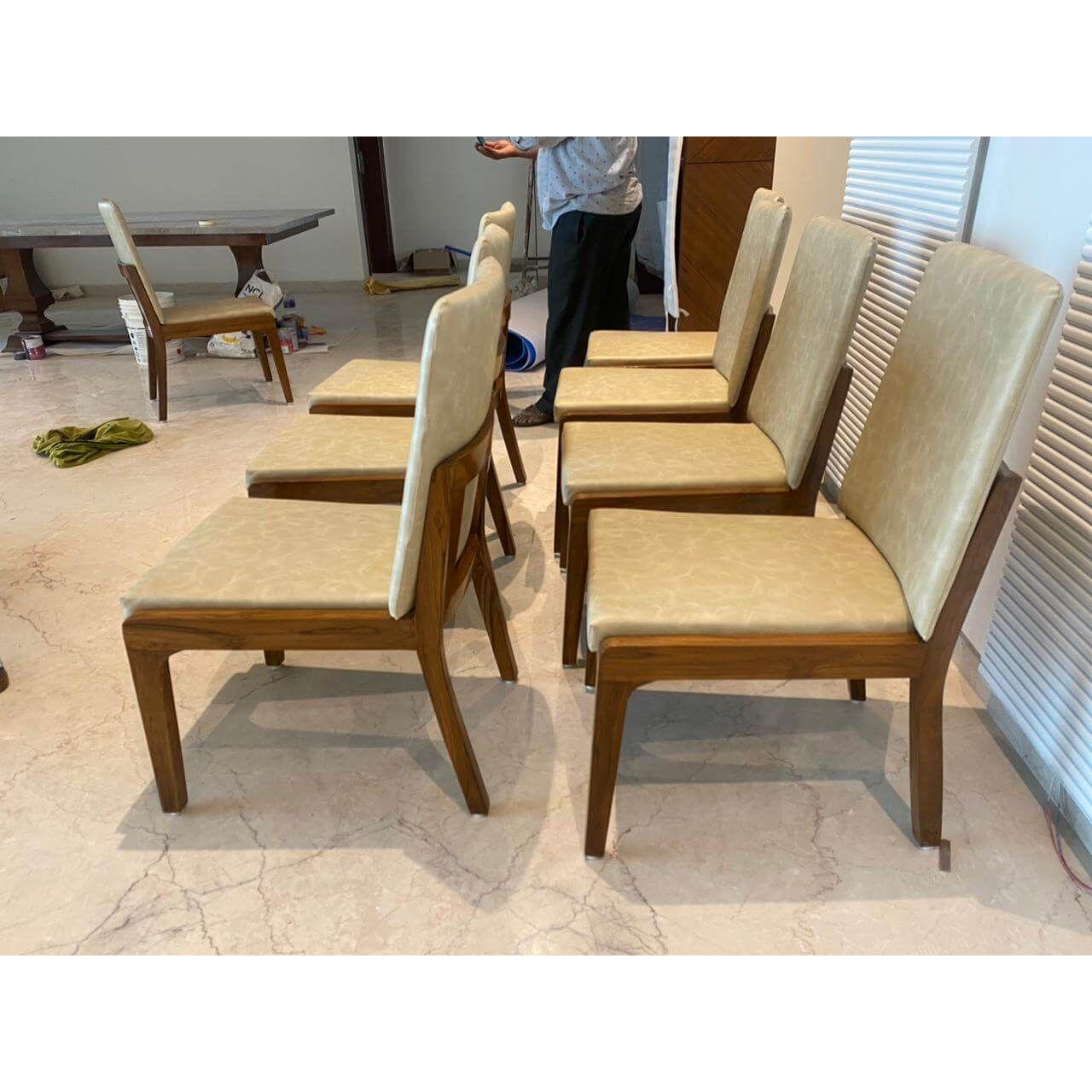 TEAK WOOD UPHOLSTERED DINING TABLE N CHAIRS