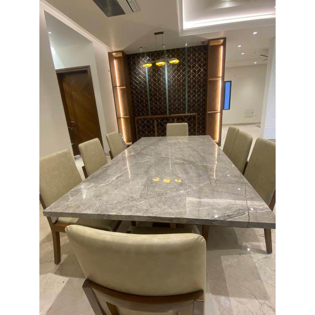 CUSTOMISED TEAK WOOD AND MARBLE DINING TABLE