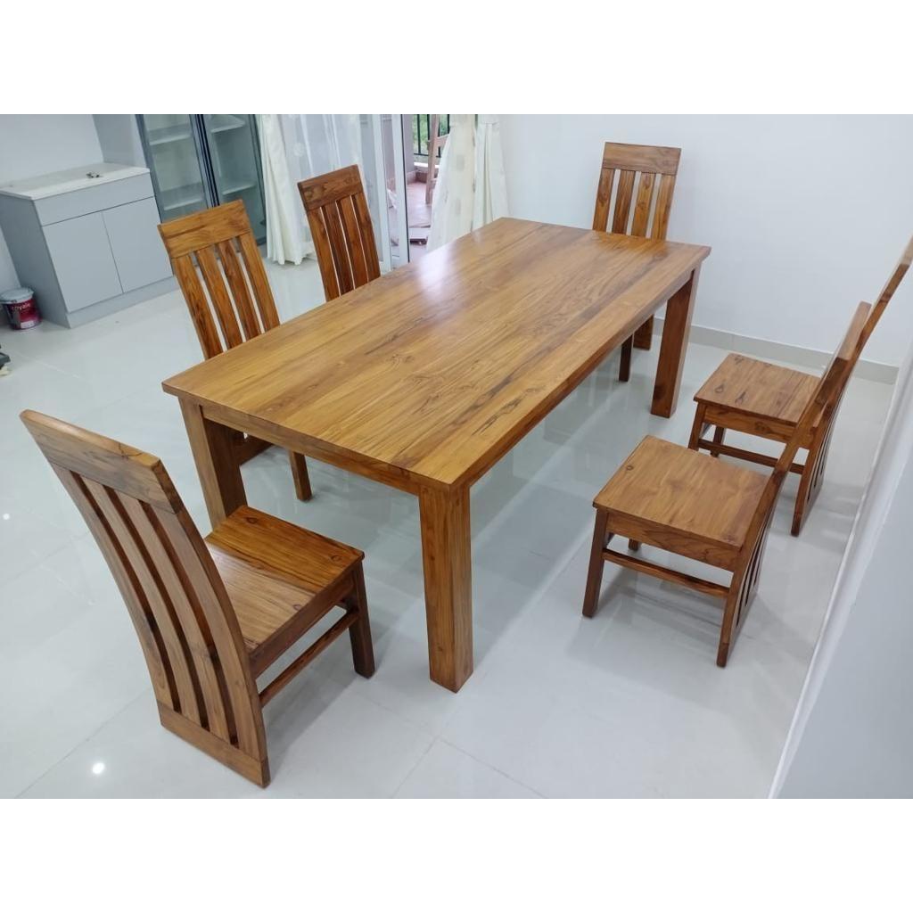 Teak Dining Table With 6  Teak Chairs TDT-3401