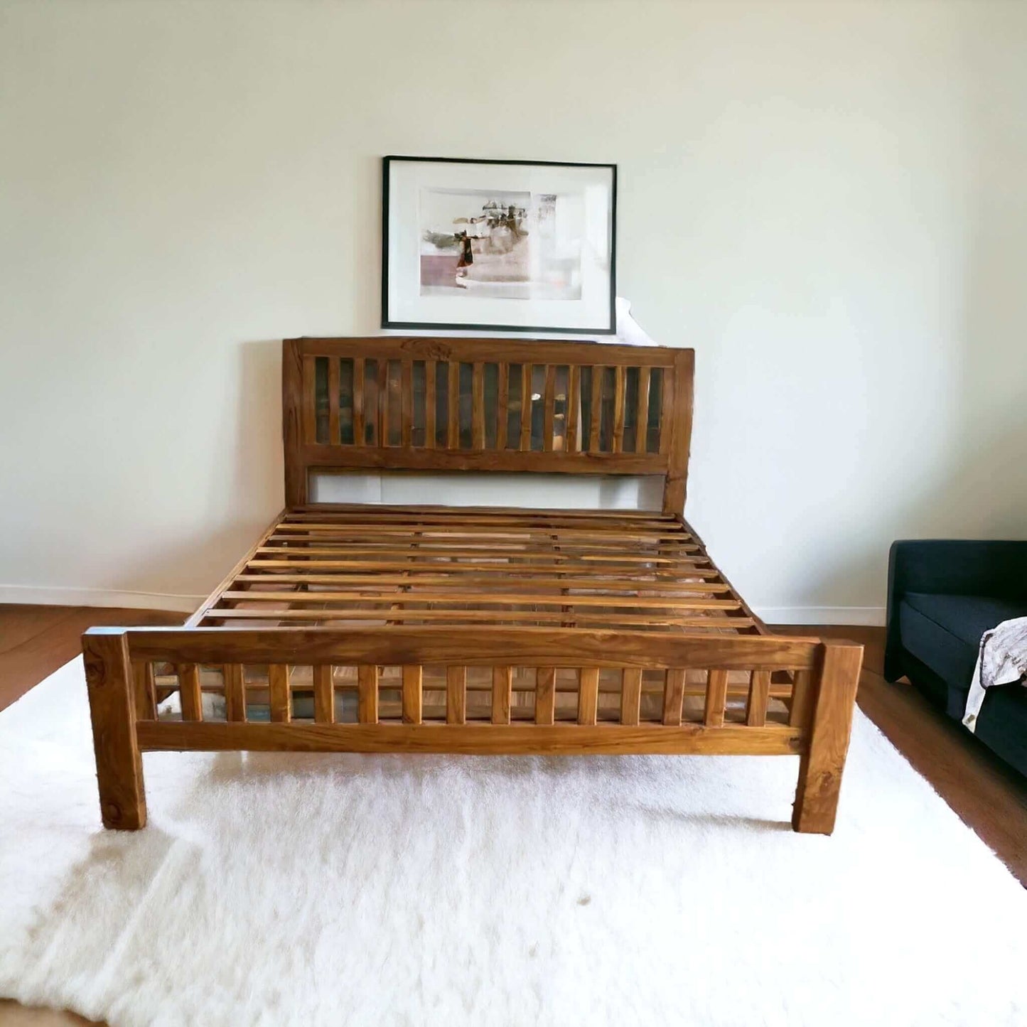 Artisan Sleigh Bed | Handcrafted Teak | Customizable Design - TimberCraft