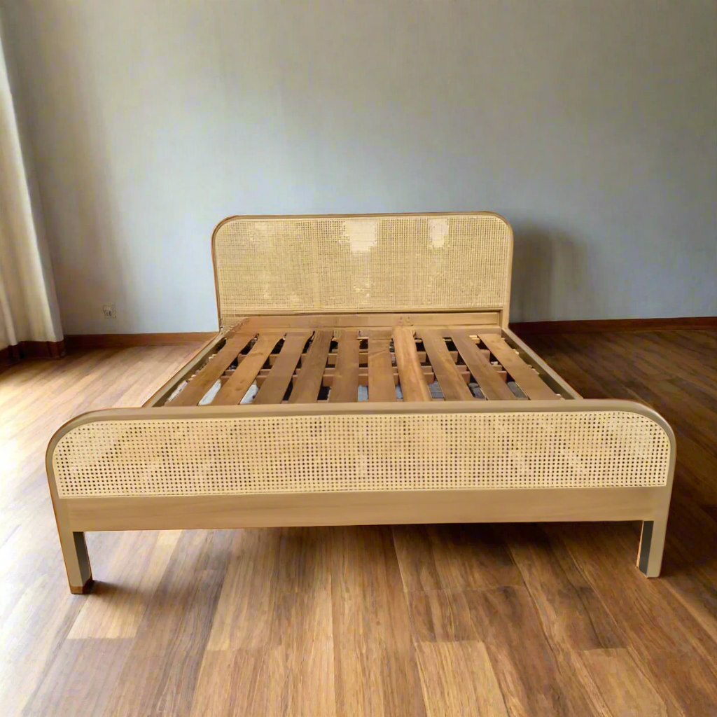 Luxurious Teak Wood Rattan Bed