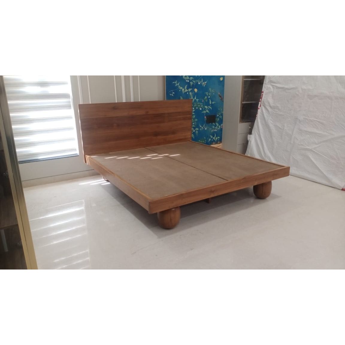 Teakwood Bedframe With Unique Ball Legs