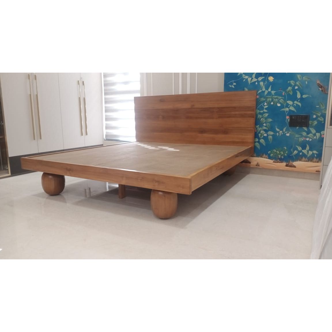 Teakwood Bedframe With Unique Ball Legs