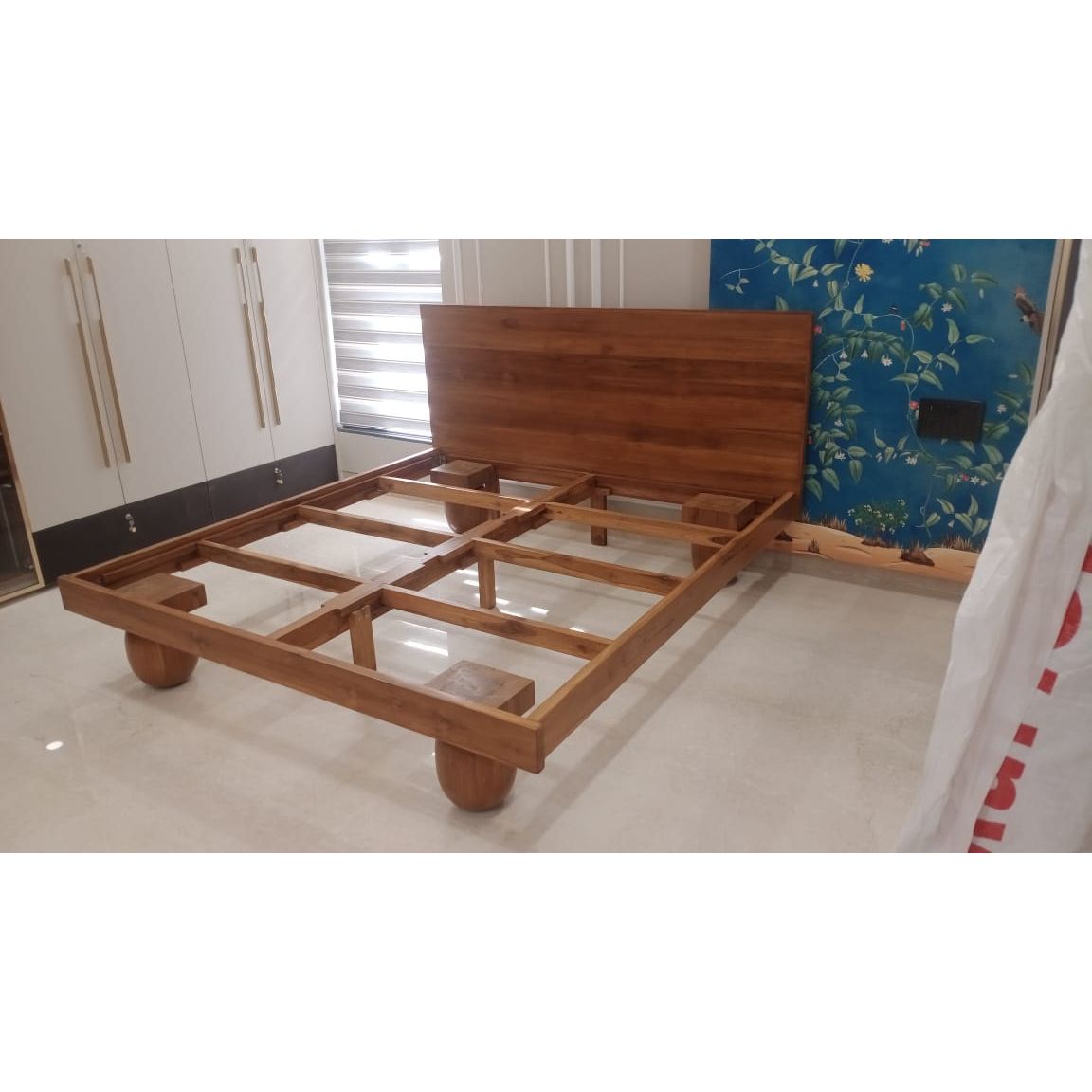 Teakwood Bedframe With Unique Ball Legs