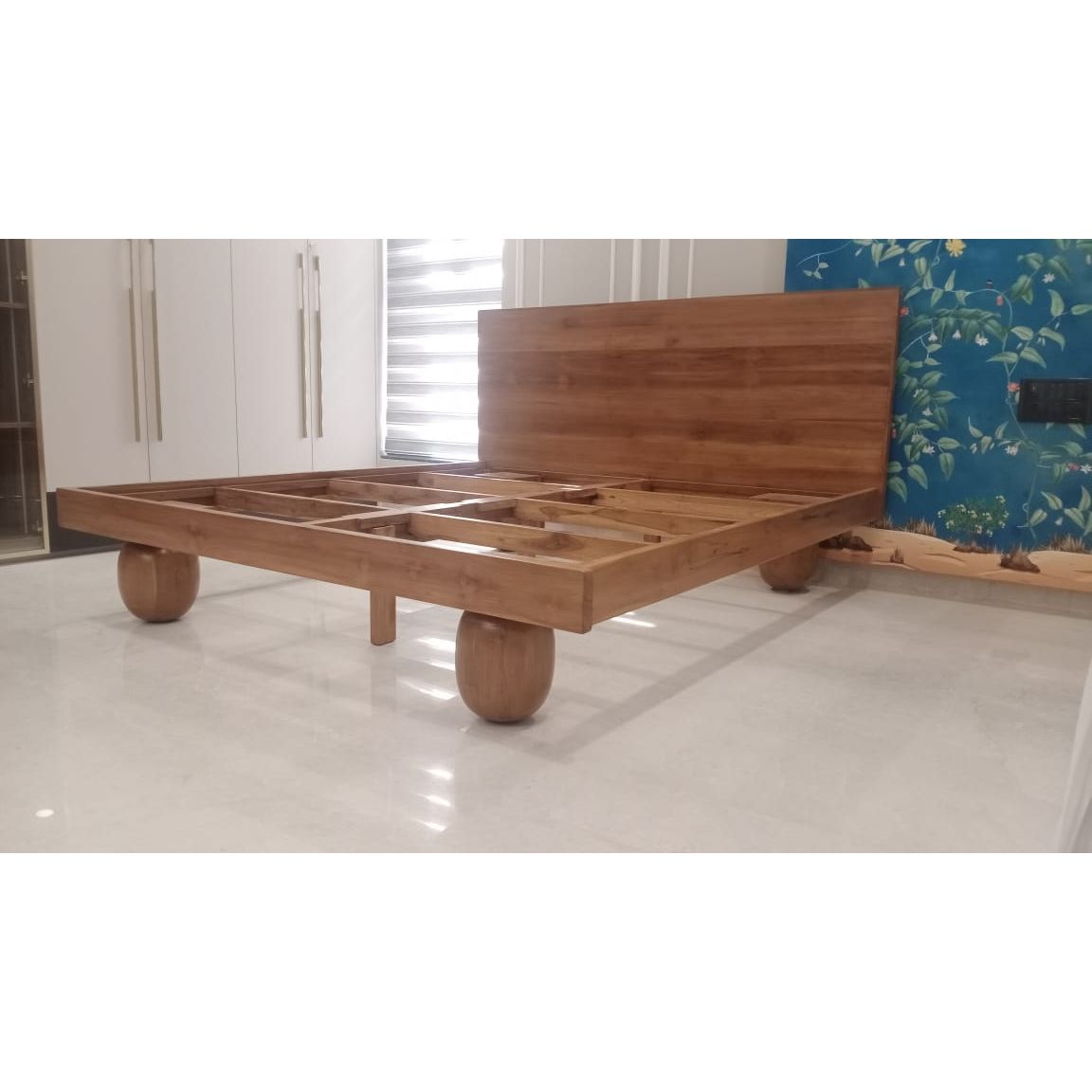 Teakwood Bedframe With Unique Ball Legs