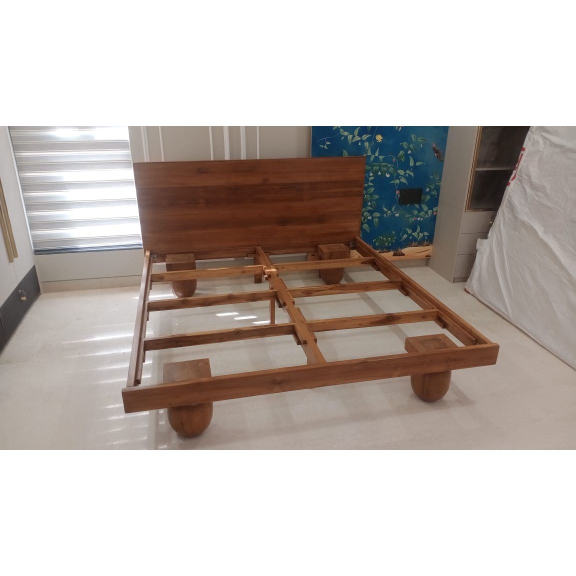 Teakwood Bedframe With Unique Ball Legs