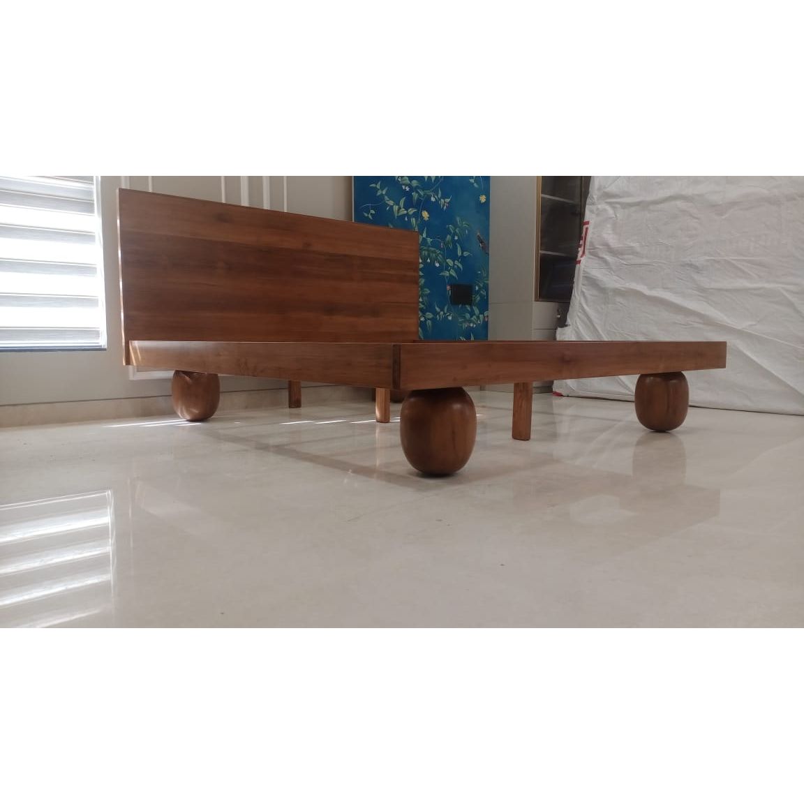 Teakwood Bedframe With Unique Ball Legs