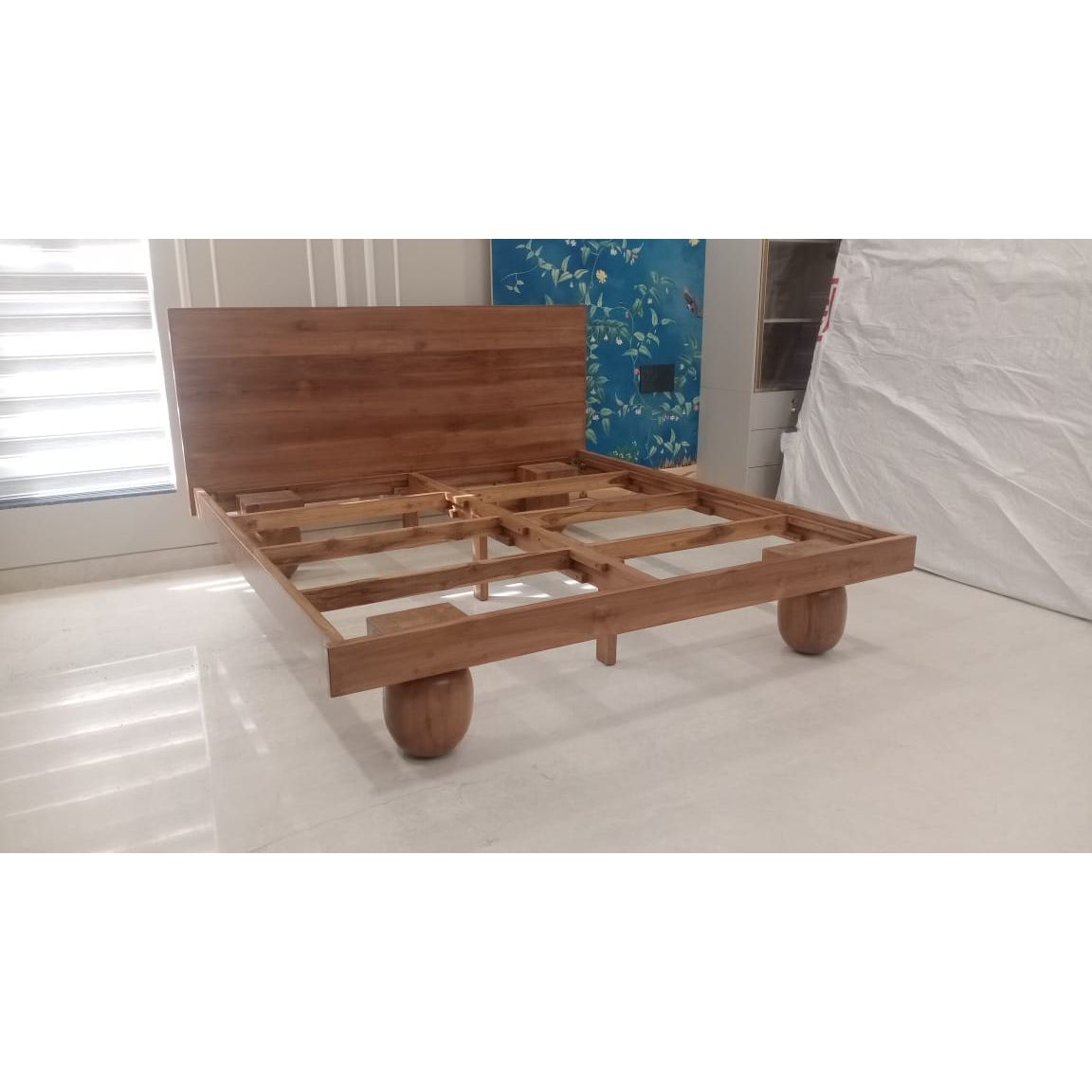 Teakwood Bedframe With Unique Ball Legs