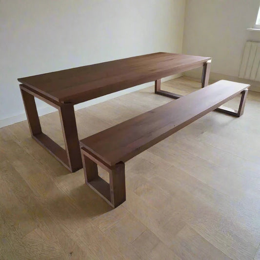 Contemporary floating teak dining table with a bench - TimberCraft