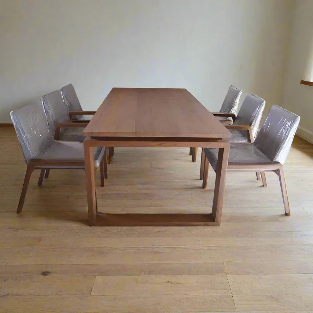 Contemporary floating teak dining table with a bench - TimberCraft