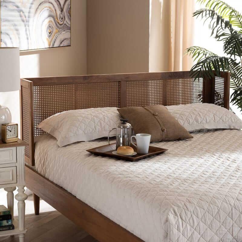 Curved teakwood and rattan head panel - TimberCraft