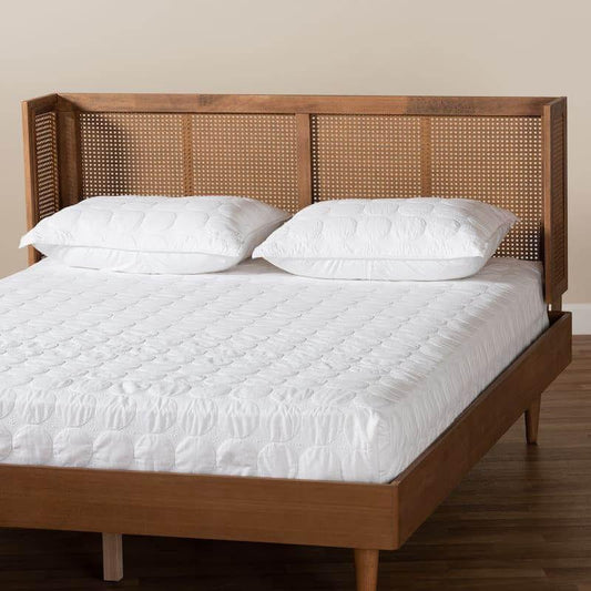 Curved teakwood and rattan head panel - TimberCraft