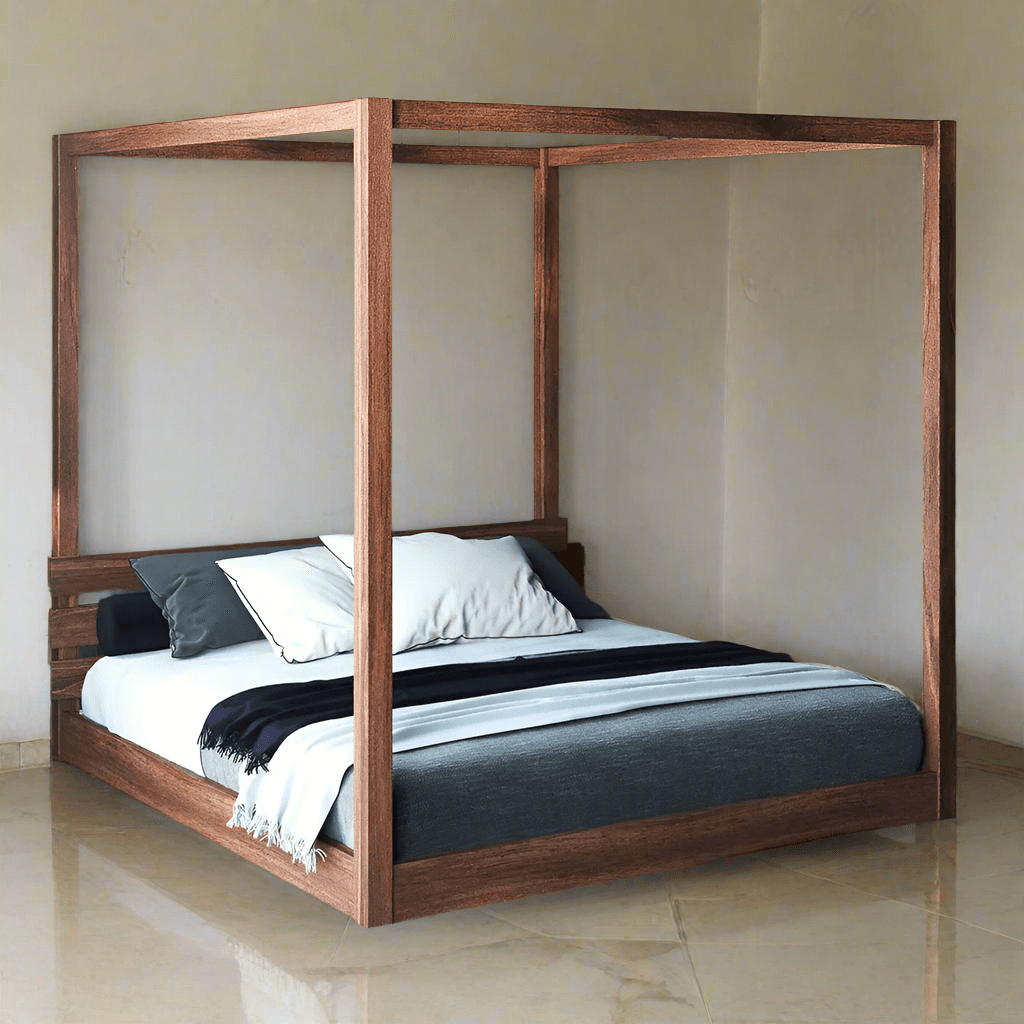 Floor 4 poster bed - solid teak wood - TimberCraft