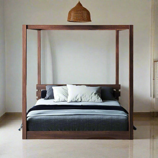 Floor 4 poster bed - solid teak wood - TimberCraft