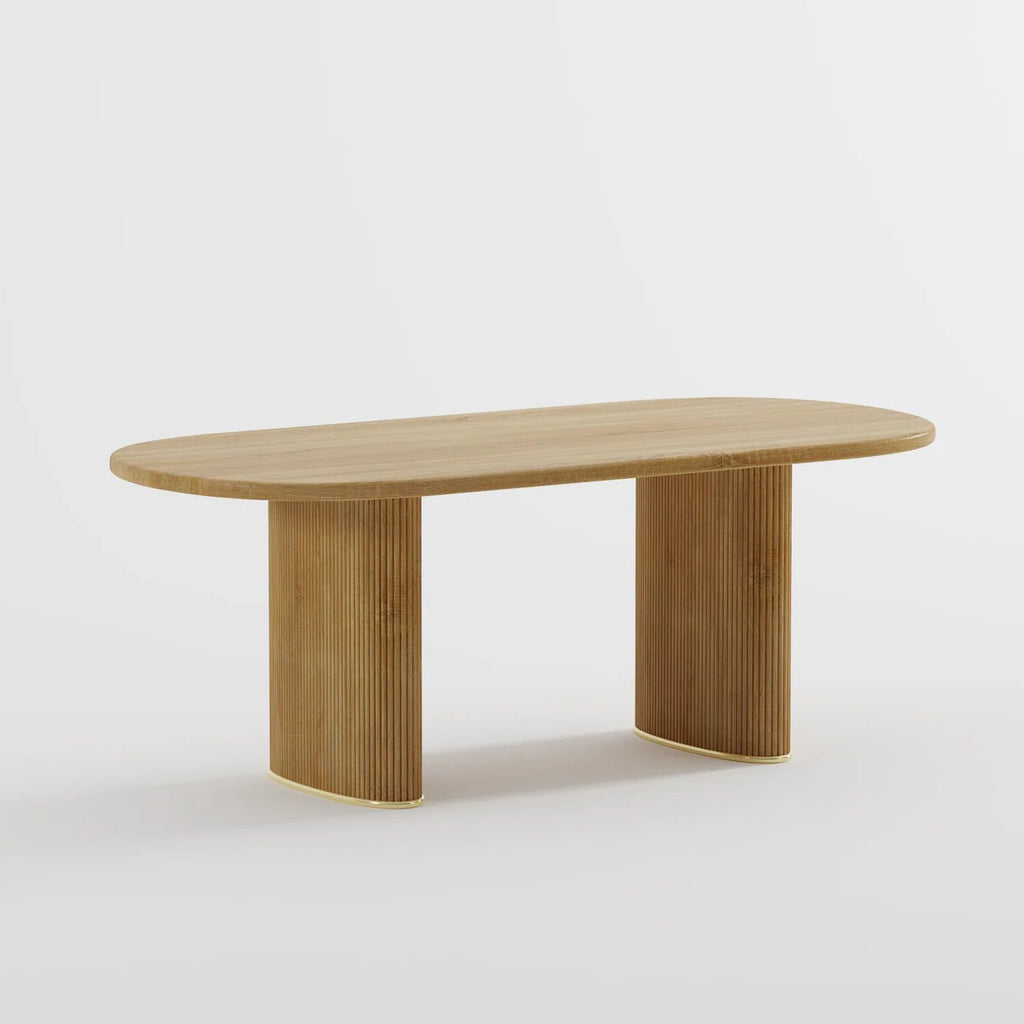 Wooden coffee table with a minimalist design on a white background
