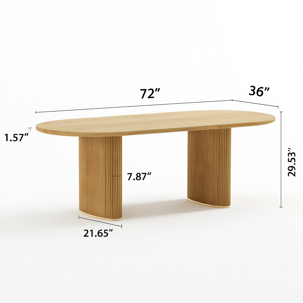 Fluted Solid Teak Wood Oval Dining Table – Handmade Mid - Century Modern Design - TimberCraft